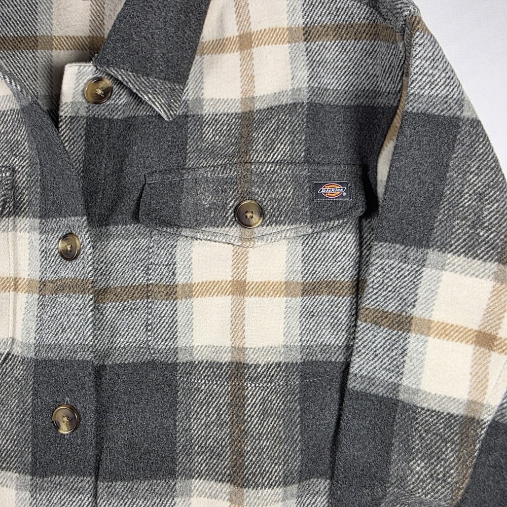 Dickies Women Flannel Shacket Jacket Small Gray Plaid Button Up Warm Workwear - Picture 11 of 14